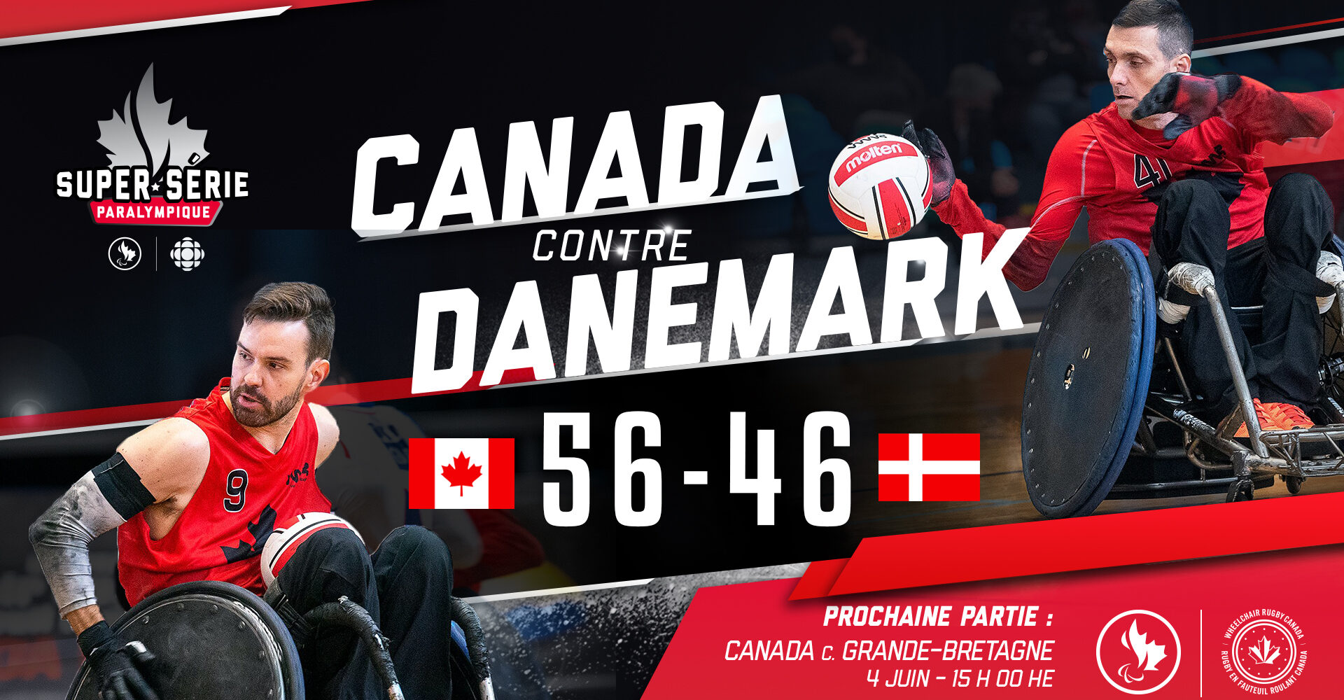 Le Canada élimine le Danemark et reste invaincu à la Coupe Canada de rugby en fauteuil roulant